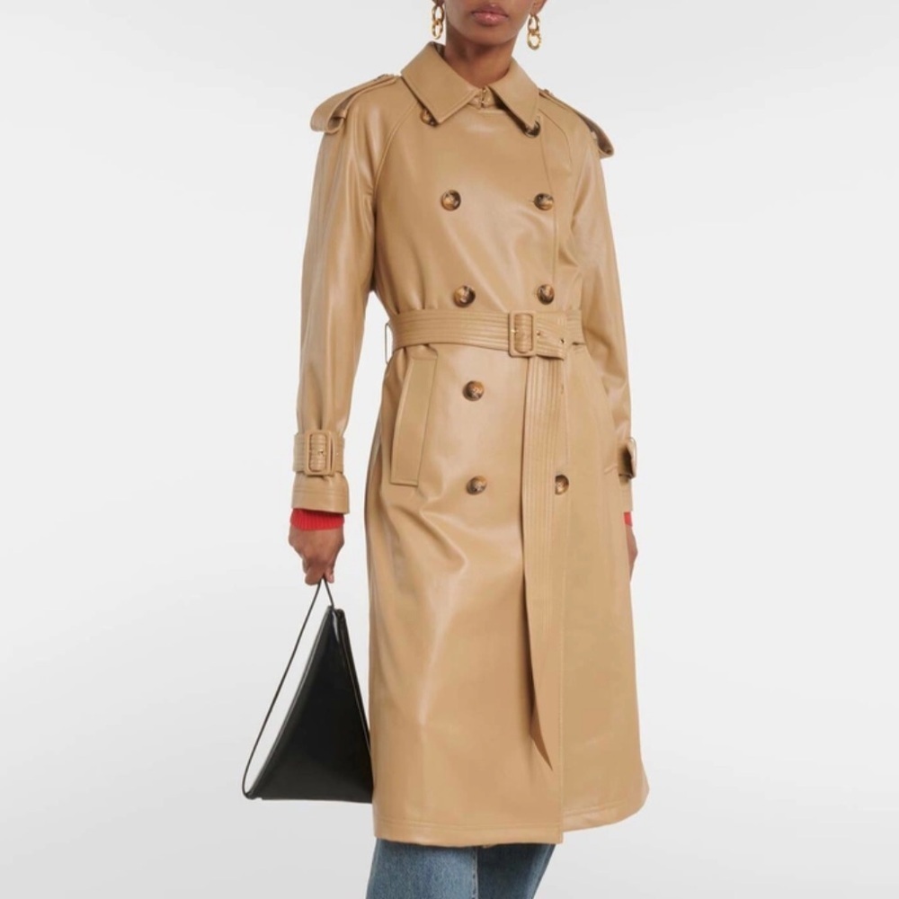 VERONICA BEARD Tan Conneley Faux Leather Trench Coat